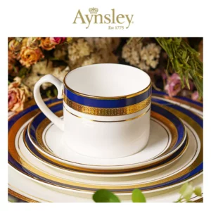 英國Aynsley 皇家鈷藍系列 骨瓷真金浮雕咖啡杯盤組
