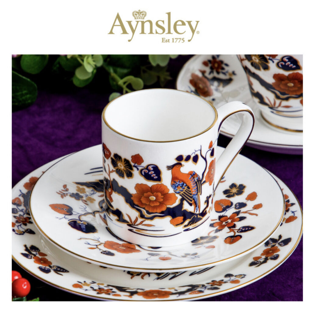 英國Aynsley 天堂鳥系列 骨瓷義式咖啡杯盤組