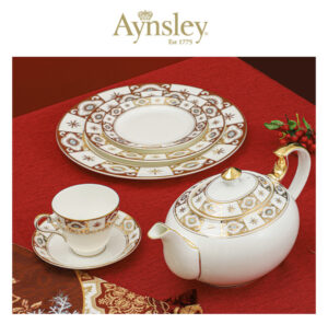 英國Aynsley 貝爾蒙特系列 骨瓷真金浮雕約克杯盤組