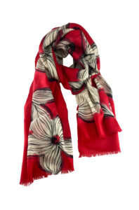 愛爾蘭Galway 美麗諾羊毛圍巾 紅白茉莉 65x180cm